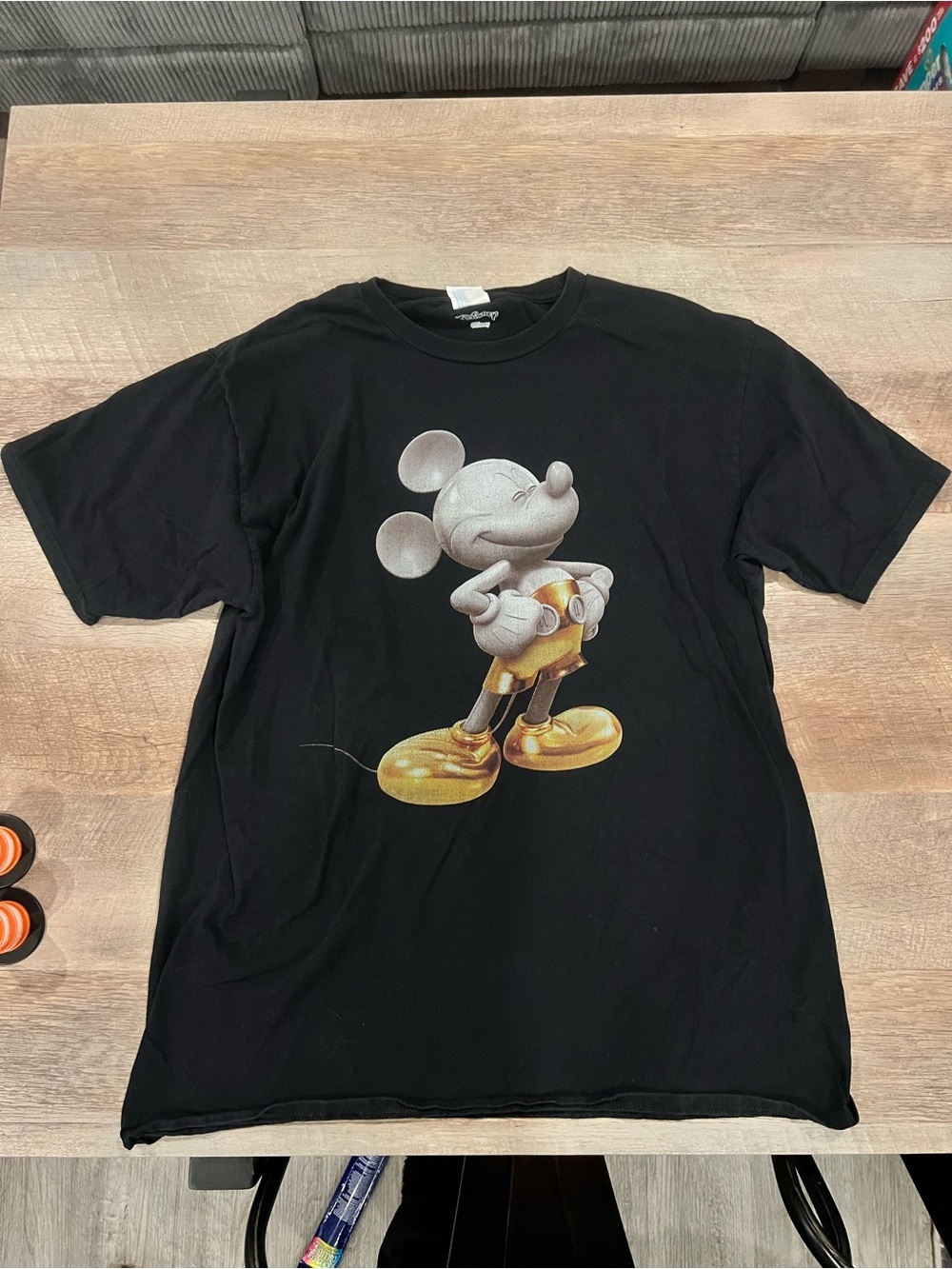 Port and Company Black T‑Shirt with Metallic Gold & Silver Mickey Graphic - Picture 1 of 3